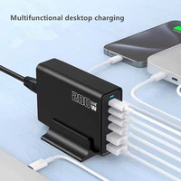 Chargeur de bureau GaN 200W avec logo personnalisé, 6 ports USB Type C 100W PD 3.0, ports QC 3.0 pour ordinateur portable/téléphones