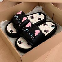 Sandales tendance à motif chat noir mignon pour femme, bout rond, en PVC souple antidérapant, idéales pour l'extérieur et l'intérieur en été