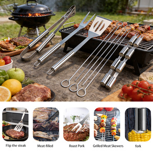 Juego de herramientas para barbacoa de acero inoxidable portátiles: espátula, pinzas, tenedor, brochetas <span class=keywords><strong>y</strong></span> soporte para maíz, con bolsa de transporte, apto para lavavajillas - Product Image 4
