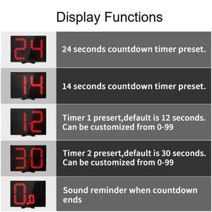 Портативный цифровой таймер для баскетбольной площадки Ganxin с 8-дюймовым LED-дисплеем, настраиваемый, 14/24 секунды, с пультом ДУ - Product Image 5