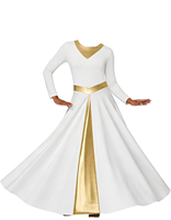 Robe de danse moderne à sequins pour femme, longue, pour spectacle sur scène, vêtement de culte, en soie/coton, blanc, bleu, noir
