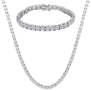 Sliver 18K White Gold Plated Moissanite Tennis Necklace/<b>Bracelet</b>/Earrings <b>Sets</b> Pack of 3 Luxury Women's Jewelry - Product Image 1
