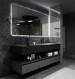 Modern high-end hotel wind rock slab integrated basin intelligent lighting <b>mirror</b> <b>wall</b> mounted bathroom cabinet - Product Image 5