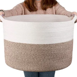 批发手工编织有机可持续洗衣篮编织棉绳盘绕洗衣棉圆形储物