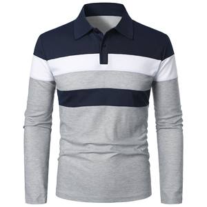 Haute qualité hommes décontracté marque polos à manches longues vente chaude rayé tricoté tissu trois couleurs épissage mode Polo - Product Image 4