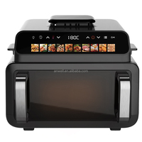 ANWELL Friteuse à air multifonction 10,5 L avec écran intelligent et grande fenêtre de visualisation, pour cuisiner simultanément poisson et viande, idéale pour la famille