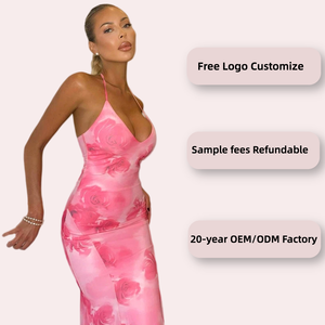 Robes d'été pour femmes roses à imprimé floral, dos nu sexy, bretelles fines, <span class=keywords><strong>robe</strong></span> longue de soirée pour femme, queue de poisson - Product Image 2