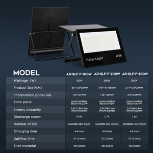 NEW Outdoor <b>Lighting</b> IP66 Waterproof 100W 200W 300W Floodlight Street Lamp Integration Folding Sensor LED Solar Flood <b>Light</b> - Product Image 4