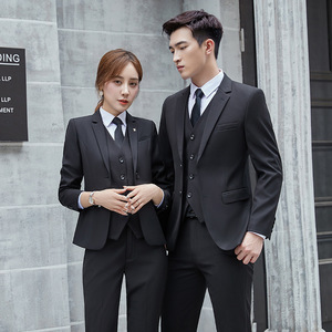 Black Business Suit For Men Women Formal Work Wear Anti Wrinkle Wool Blend Suits For Office Banking Insurance Jobs Adult Size - Product Image 1