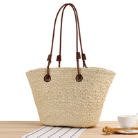 Sacs fourre-tout tissés chics faits à la main pour femmes grands sacs à main en paille naturelle de plage d'été avec fermeture ouverte Style de mode