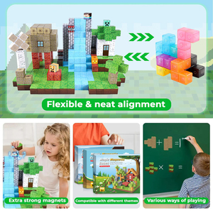 100 pièces STEM Montessori Cadeaux d'anniversaire sensoriels Blocs magnétiques en plastique Jouets cubes Empilage Construction Monde forestier Stqiji >14 ans - Product Image 5