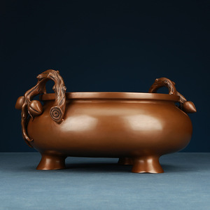 Brûleur d'encens en cuivre violet, oreille de pêche de longévité, fait main, décoration religieuse pour salle bouddhiste et usage domestique - Product Image 1