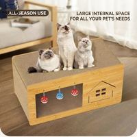 Maison pour chat à deux étages, fermée, avec griffoir intégré et clochette ; Conception élévatée et chaleureuse, idéale pour l'hiver.