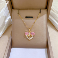 Collier Cœur et Nœud en Acier Inoxydable Plaqué Or, Étanche et Anti-ternissement, Tendance TikTok Fanhua Jewelry