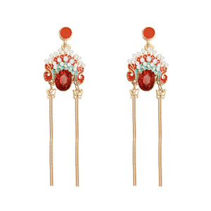 Facebook pendientes personalidad femenina estilo largo Ópera de Pekín Phoenix corona pendientes Retro pendientes de perlas - Product Image 5