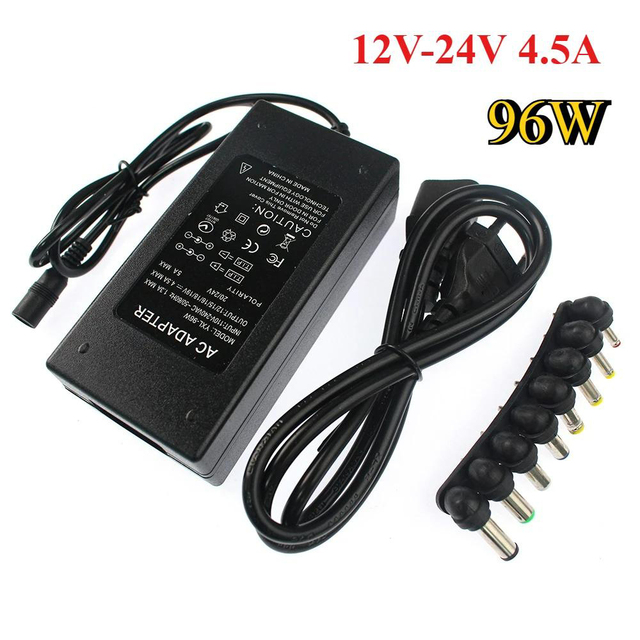 DC 96W 4-5A Adapter 12V 15V 16V 18V 19V 20V 24V Adjustable Universal Power Adapter Charger with 8pcs Plug for DELL Lenovo Laptop
