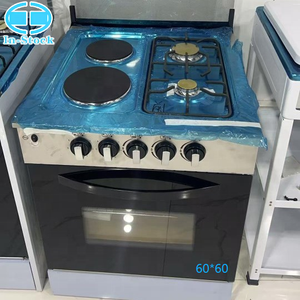 Cuisinière <span class=keywords><strong>4</strong></span> brûleurs (2 <span class=keywords><strong>gaz</strong></span>, 2 électriques) X <span class=keywords><strong>60</strong></span>*<span class=keywords><strong>60</strong></span> avec four 80L de haute qualité, grill à convection, tiroir de cuisson, en acier inoxydable, pour cuisine indépendante - Product Image 1