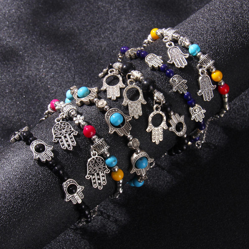 Colorful Beaded Bracelet with Devil Hand Pendant for Women