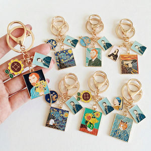 Nouvelle série de peintures à l'huile <span class=keywords><strong>Van</strong></span> <span class=keywords><strong>Gogh</strong></span> européenne et américaine, porte-clés en alliage de zinc, pendentif de sac chat de dessin animé tournesol, porte-clés personnalisé - Product Image 1