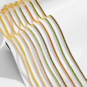 FUAMAY Pulseras de tenis coloridas al por mayor, delicadas, chapadas en oro de 18K, plata 925, 1.5mm, con circonitas cúbicas blancas, verdes y rosas, estilo Iced Out - Product Image 1
