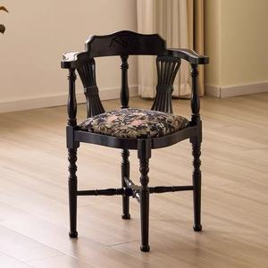 Chaise de salle à manger vintage en bois massif style français, en noyer noir, rembourrée, pour la maison, le bureau, le café, le bar - Product Image 2