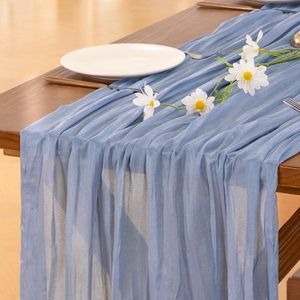 Venta al por mayor camino de mesa de gasa verde giros de masa frita decoración de arrugas para el hogar y la boda Decoración de mesa de gasa - Product Image 1