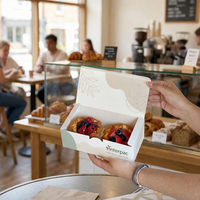 Boîtes à pâtisserie blanches portables réutilisables, emballage de boulangerie personnalisé imprimé pour gâteaux, desserts, croissants, plats à emporter, qualité alimentaire, à fentes