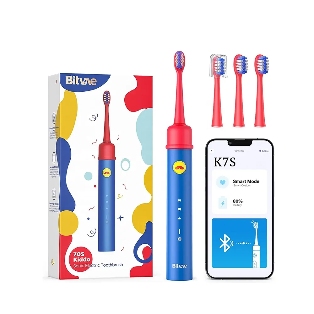 Bitvae BV K7S Pink Blue Child Electric Toothbrush with 4 Heads