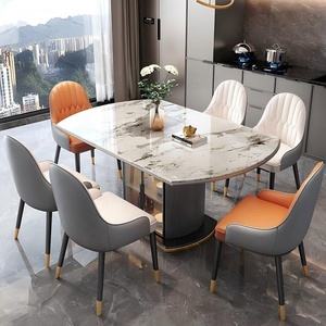 Top in marmo e comodi posti a sedere in pelle funzionale <span class=keywords><strong>allungabile</strong></span> mobili da pranzo tavoli da pranzo Set sedie per cucina - Product Image 1