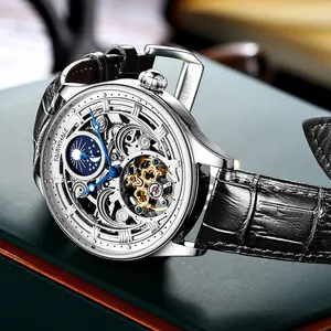 Luxus mechanisches Uhrwerk wasserdichte Uhr Herstellung Großhandel Mode Mondphase Tourbillon automatische mechanische Herren uhr