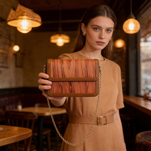 Bolso de Hombro de Cuero Genuino con Chapa de Madera de Lujo, Elegante y de Primera Calidad, Diseño Personalizado, Bolso de Diseñador para Mujer - Product Image 3
