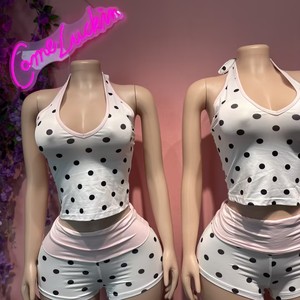 <span class=keywords><strong>Ensemble</strong></span> assorti pour femme Comeluckin, imprimé à pois, couleur contrastée, haut court dos nu à lacets et col en V, short, <span class=keywords><strong>ensemble</strong></span> 2 pièces - Product Image 4