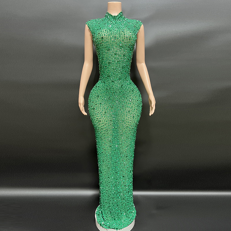 green transparent dress The Icon Rhinestone Gown – Green Crystal Evening Dress – midoristudios main image 0