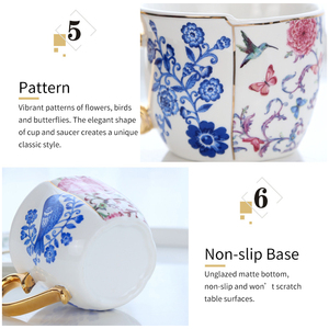 Juego de Taza y Platillo de Café de Cerámica Vintage Europea - Diseño de Pájaro y Flor con Detalles en Oro - Product Image 5