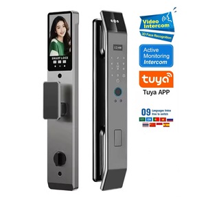 Serrure intelligente contrôlée par l'application Tuya, reconnaissance faciale 3D et empreintes digitales, clavier numérique à écran tactile, code clé pour porte en bois, usage domestique - Product Image 1