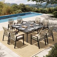 Ensemble de table et chaises de patio AJUNION, 9 pièces, table à manger carrée en métal, chaises de patio en rotin, ensemble de table à manger en rotin d'extérieur