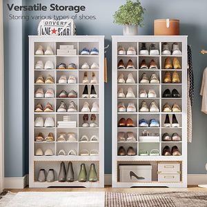 Tall Shoe Cabinet9 Tier Schuhs chrank, freistehender Holzschuh schrank Organizer mit 24 Cubbies und <span class=keywords><strong>3</strong></span> Haken - Product Image 4