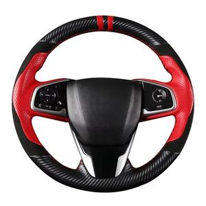 Cubierta de <span class=keywords><strong>volante</strong></span> de coche de fibra de carbono de gamuza de cuero genuino negro DIY para <span class=keywords><strong>Honda</strong></span> <span class=keywords><strong>Civic</strong></span> 10th Gen 2016 2017 2018 - Product Image 1