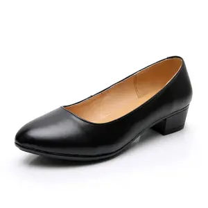 여성 호텔 블랙 신발 가죽 하이힐 전문 신발 편안한 미끄럼 방지 관리자 신발 여성