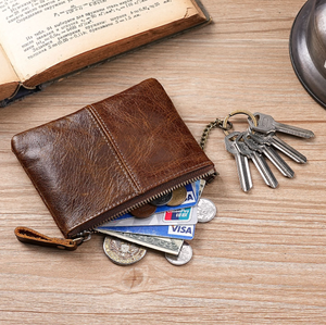 Fashion Vintage Genuine Leather Cards Holder Wallet Zipper Small Real Leather Coins <b>Purse</b> for Men Women - Product Image 2