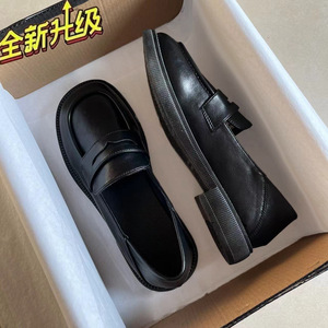 Mocasines de cuero negro para mujer, zapatos planos, talla 41 42, estilo británico, informal, tacón bajo, Color sólido, versión mejorada, Otoño Invierno - Product Image 2