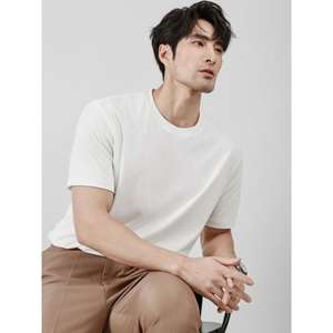 T-shirt en coton à col rond solide pour hommes T-shirt de confort Produit en vrac fait à la main personnalisé - Product Image 3