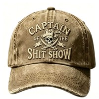 Gorra de béisbol bordada Captain Of The Shit Show, gorra unisex ajustable de mezclilla vintage con diseño de calavera y huesos entrelazados