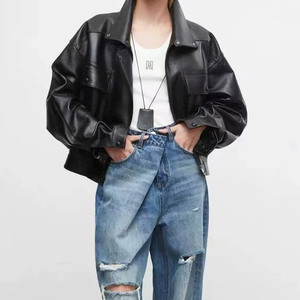 معاطف جلدية مخصصة عالية الجودة من جانكوكو ، دراجة نارية حقيقية قصيرة للنساء - Product Image 4