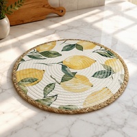 Tapis rond en paille de coton personnalisé, écologique, pour la décoration de la cuisine, motif citron, 350 mm de diamètre, Shandong