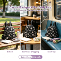 Produsen Tas Ransel Kasual Bermotif Bunga Custom, Tas Ransel Harian Ringan, Tas Ransel Universal Dua Tali Bahu, OEM ODM