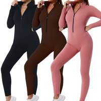Combinaison de sport rose à fermeture éclair, coupe ajustée, grande taille, pour femmes - Combinaison de yoga, tenue de sport, couche de base