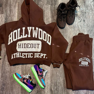 Tùy chỉnh đau khổ Mens Applique sweatsuit đầy đủ Zip Up xếp chồng lên bùng Tracksuit unisex axit rửa Sweatpants và hoodie Set - Product Image 6