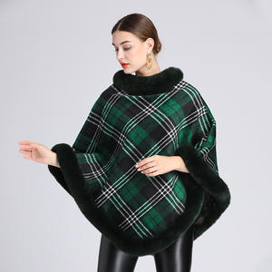 619 # automne et hiver nouveau <span class=keywords><strong>Plaid</strong></span> en peluche épaissi Faux cheveux col Cape châle tricoté pull pull Tweed veste - Product Image 5