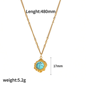 Collier Pendentif Tendance en Acier Inoxydable avec Pierre Naturelle Sertie en Bezel, Forme Fleur, Design Géométrique TN3457 GN - Product Image 3